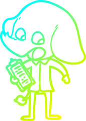 cold gradient line drawing of a cute cartoon elephant