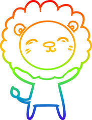 rainbow gradient line drawing of a cartoon lion