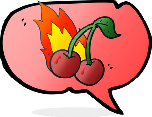 freehand drawn speech bubble cartoon flaming cherries