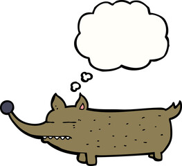 cartoon funny little dog with thought bubble