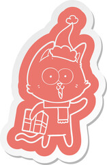 funny quirky cartoon  sticker of a cat wearing santa hat