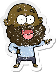 distressed sticker of a cartoon crazy happy man with beard