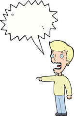 cartoon terrified man with speech bubble