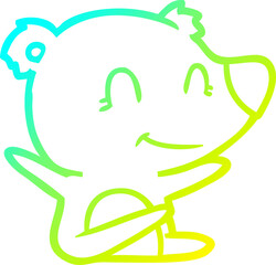 cold gradient line drawing of a smiling bear cartoon