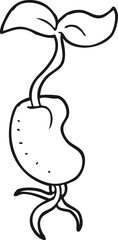 freehand drawn black and white cartoon sprouting seed