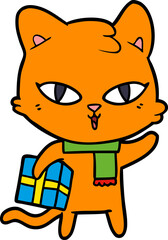 cartoon cat with a present