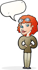 cartoon aviator woman with speech bubble