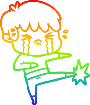 recommend clip art: rainbow gradient line drawing of a cartoon boy crying