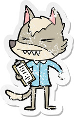 distressed sticker of a angry wolf cartoon