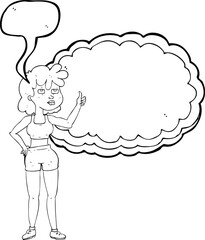 freehand drawn speech bubble cartoon gym woman