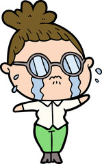 cartoon crying woman wearing spectacles
