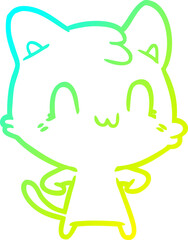 cold gradient line drawing of a cartoon happy cat
