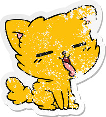 freehand drawn distressed sticker cartoon of cute kawaii cat