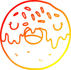 warm gradient line drawing of a cartoon donut