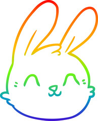 rainbow gradient line drawing of a cartoon rabbit face