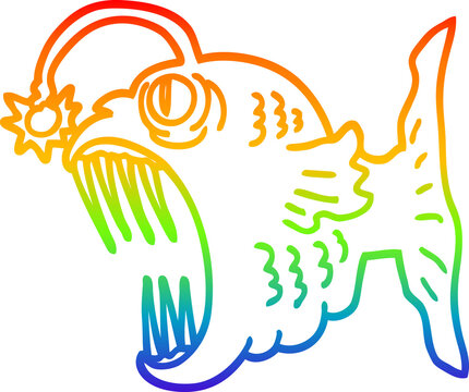 recommend clip art: rainbow gradient line drawing of a cartoon lantern fish