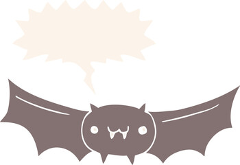 cartoon vampire bat with speech bubble in retro style