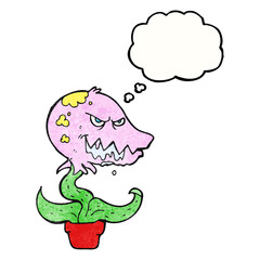 freehand drawn thought bubble textured cartoon monster plant