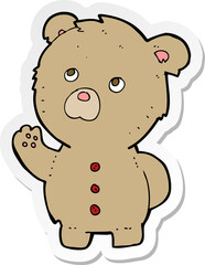 sticker of a cartoon waving teddy bear