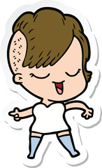 sticker of a happy cartoon girl