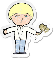retro distressed sticker of a cartoon auctioneer