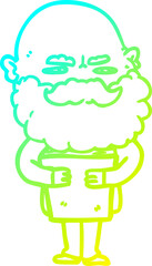 cold gradient line drawing of a cartoon man with beard frowning
