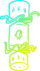 cold gradient line drawing of a christmas cracker cartoon