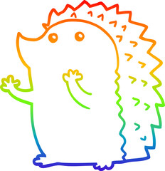 rainbow gradient line drawing of a cartoon hedgehog