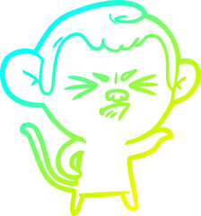 cold gradient line drawing of a cartoon angry monkey