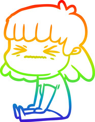 rainbow gradient line drawing of a cartoon woman