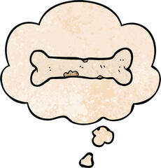 cartoon bone with thought bubble in grunge texture style