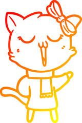 warm gradient line drawing of a cartoon cat