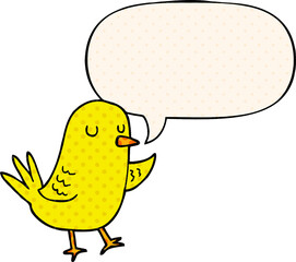 cartoon bird with speech bubble in comic book style