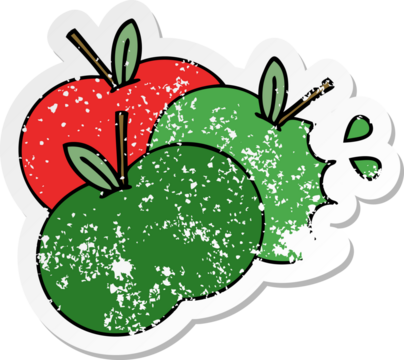 distressed sticker of a cute cartoon apples