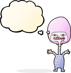 cartoon space alien with thought bubble