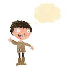 cartoon excited boy with thought bubble