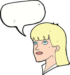 cartoon serious woman with speech bubble