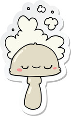 sticker of a cartoon mushroom with spoor cloud