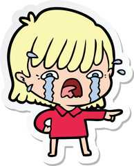 sticker of a cartoon girl crying