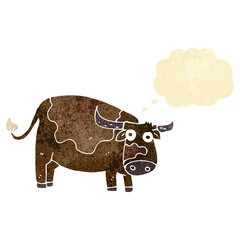 cartoon cow with thought bubble