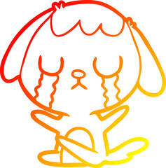 warm gradient line drawing of a cute cartoon dog crying