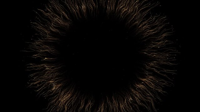 4k Gold Particles Explosion. Motion Background. Golden glitter particle. On Black Backdrop. Animated Overlay. Defocused bokeh. Falling down glitzy lights. 2160p. 60 fps