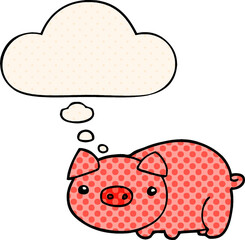 cartoon pig with thought bubble in comic book style