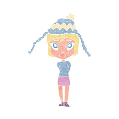 cartoon woman wearing winter hat