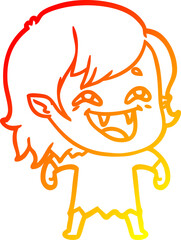 warm gradient line drawing of a cartoon laughing vampire girl