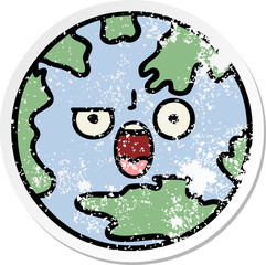 distressed sticker of a cute cartoon planet earth