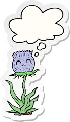 cartoon thistle with thought bubble as a printed sticker