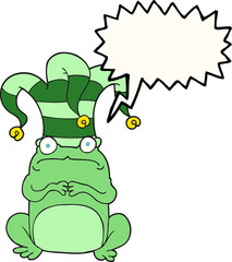 freehand drawn speech bubble cartoon frog wearing jester hat