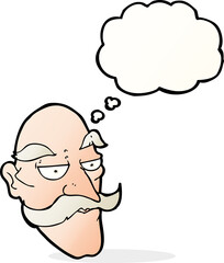 cartoon old man face with thought bubble