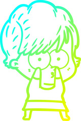 cold gradient line drawing of a cartoon woman